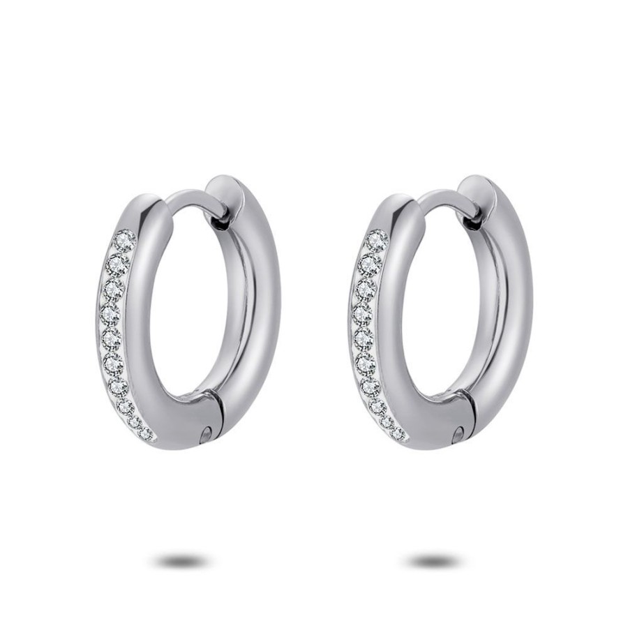 Women Twice As Nice | Stainless Steel Earrings, Hoop Earrings, 15 Mm, White Crystals