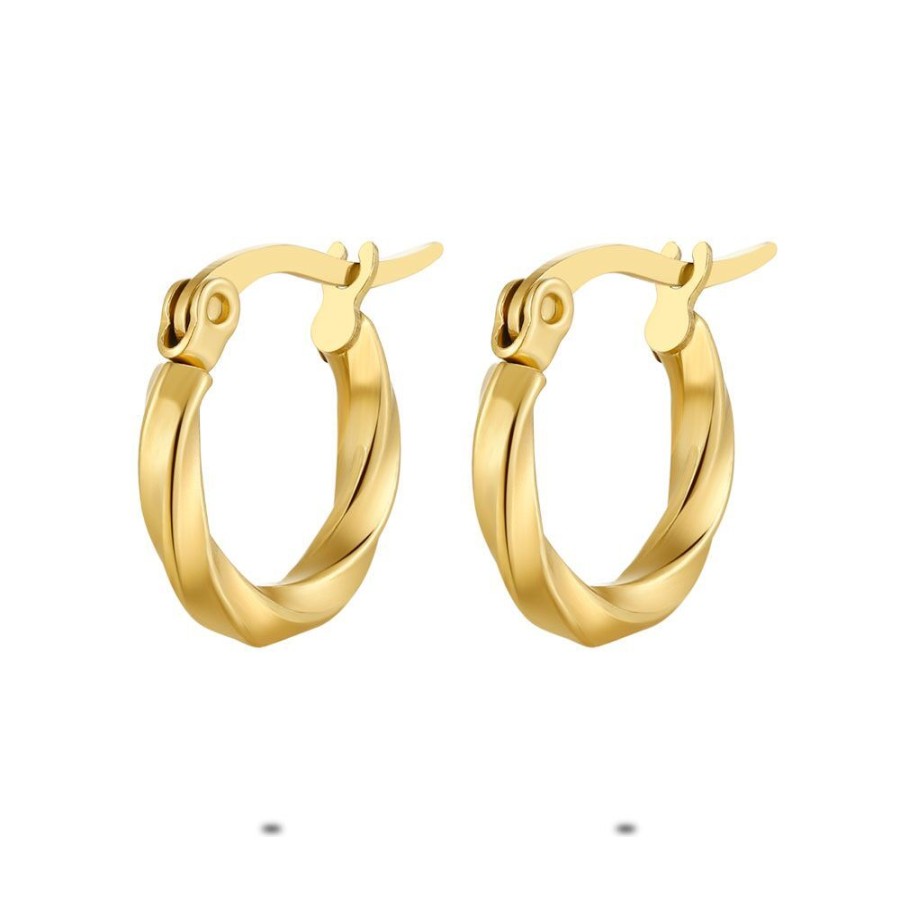 Women Twice As Nice | Gold Coloured Stainless Steel Earrings, Twisted Hoop Earring, 15 Mm