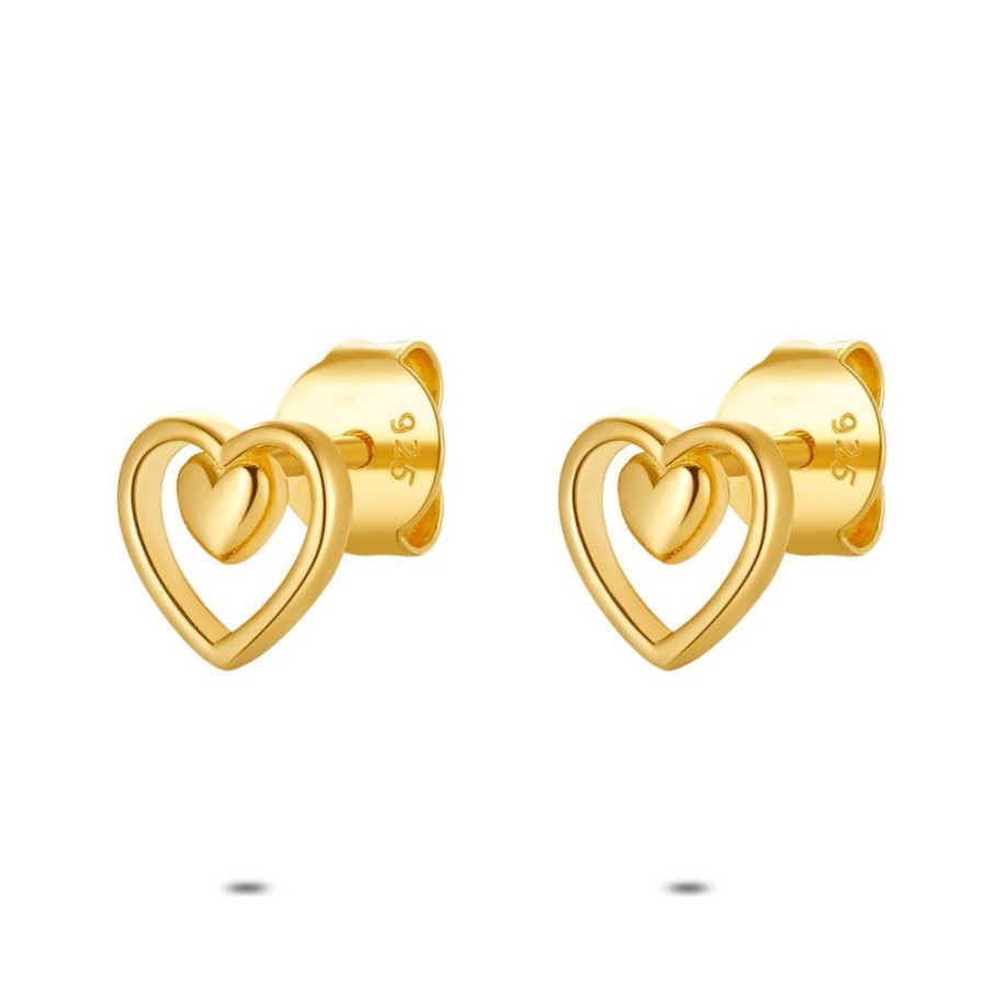 Women Twice As Nice | 18Ct Gold Plated Silver Earrings, Heart In Heart