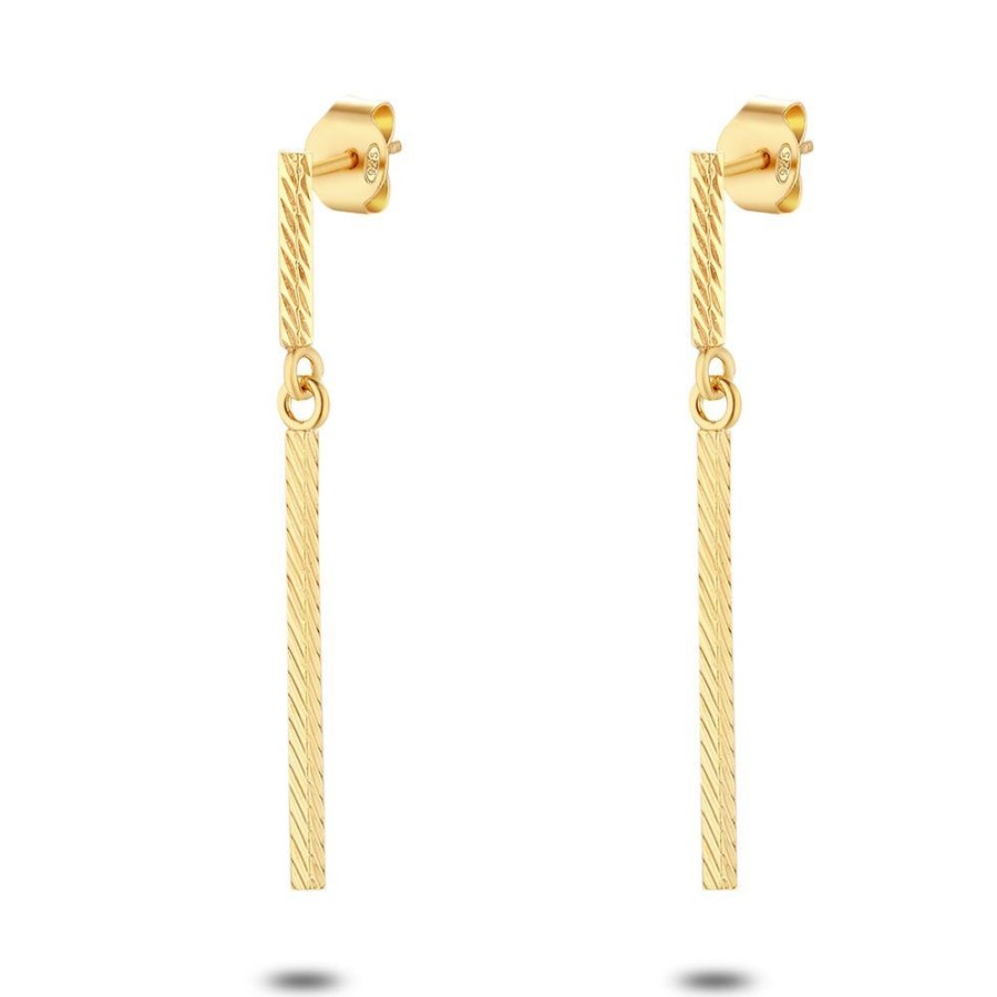 Women Twice As Nice | 18Ct Gold Plated Silver Earrings, Striped Rectangles