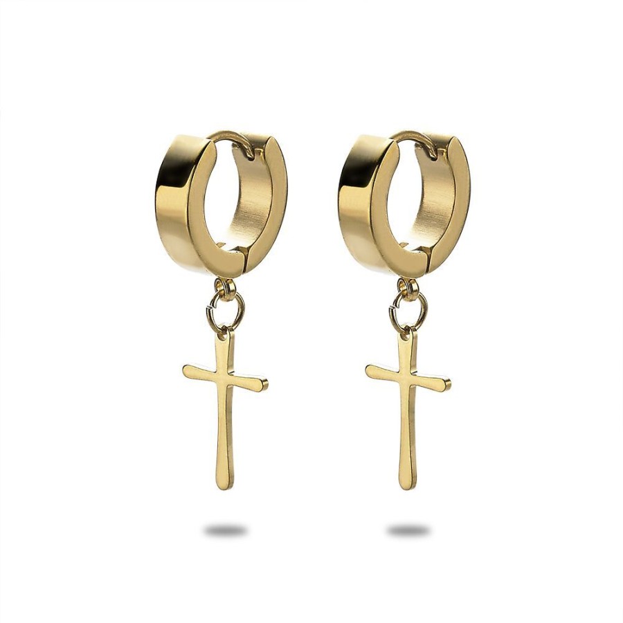 Women Twice As Nice | Gold-Coloured Stainless Steel Earrings, Hoop Earrings With Cross