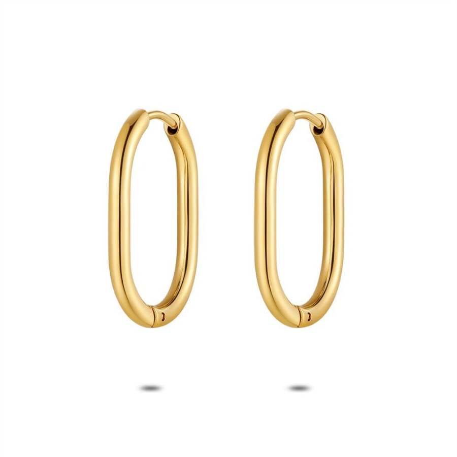 Women Twice As Nice | Gold Coloured Stainless Steel Earrings, Oval Hoop, 23 Mm