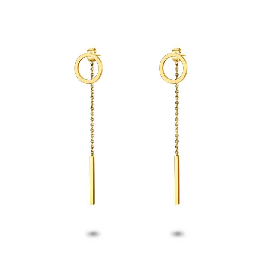 Women Twice As Nice | Gold Coloured Stainless Steel Earrings, Circle, Chain, Bar