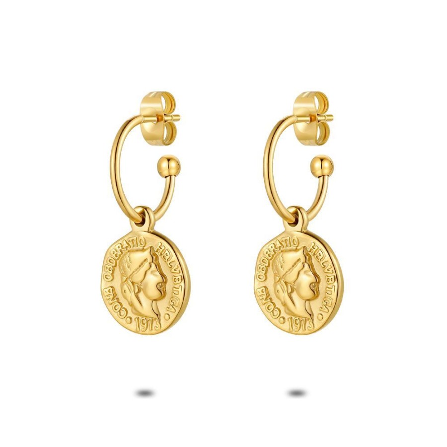 Women Twice As Nice | Gold Coloured Stainless Steel Earrings, Hoop, Coin