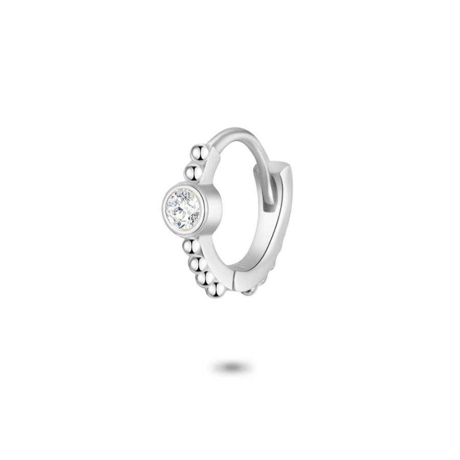 Women Twice As Nice | Silver Earring Per Piece, Hoop, Small Dots, White Zirconia