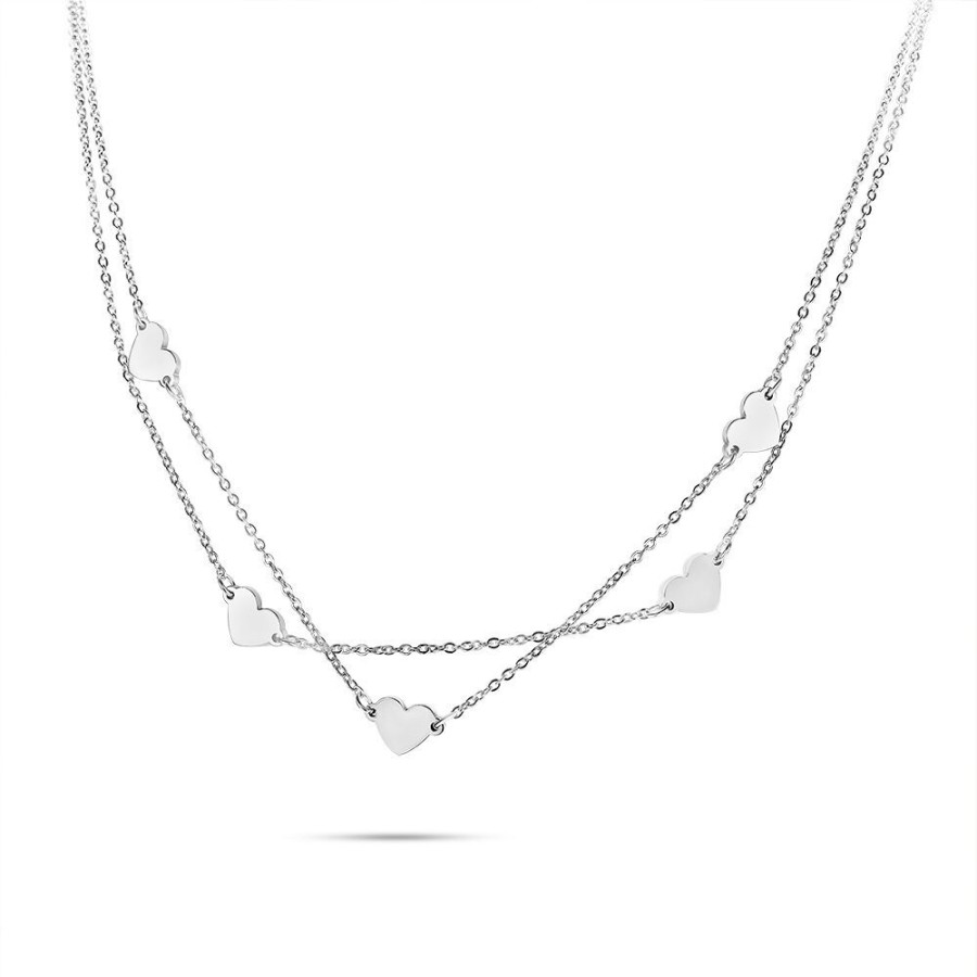 Women Twice As Nice | Stainless Steel Necklace, Double Chain With 5 Hearts