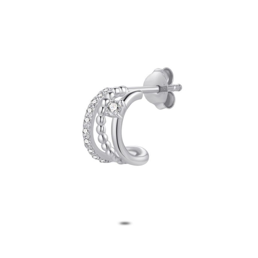 Women Twice As Nice | Silver Earring Per Piece, Half Open Hoop, 3 Rows, Zirconia