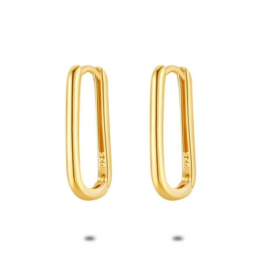 Women Twice As Nice | 18Ct Gold Plated Silver Earrings, Oval Hoop