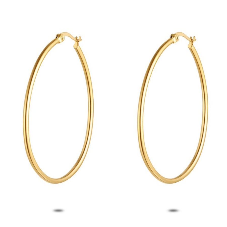 Women Twice As Nice | Gold Coloured Stainless Steel Earrings, Oval Hoop Earring