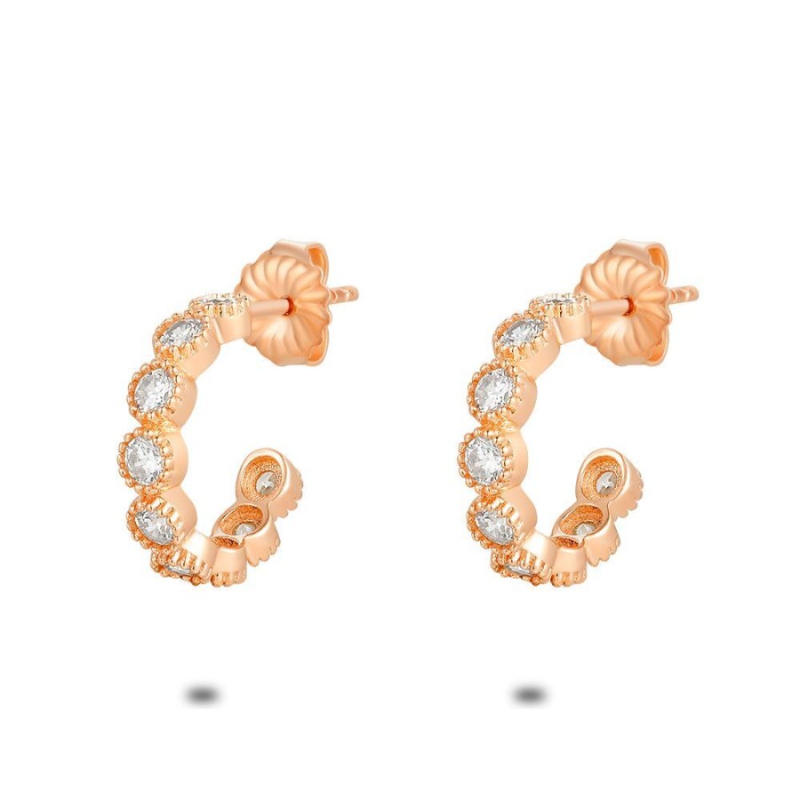 Women Twice As Nice | Rose Silver Earrings, Open Hoop Earrings, Round Stones