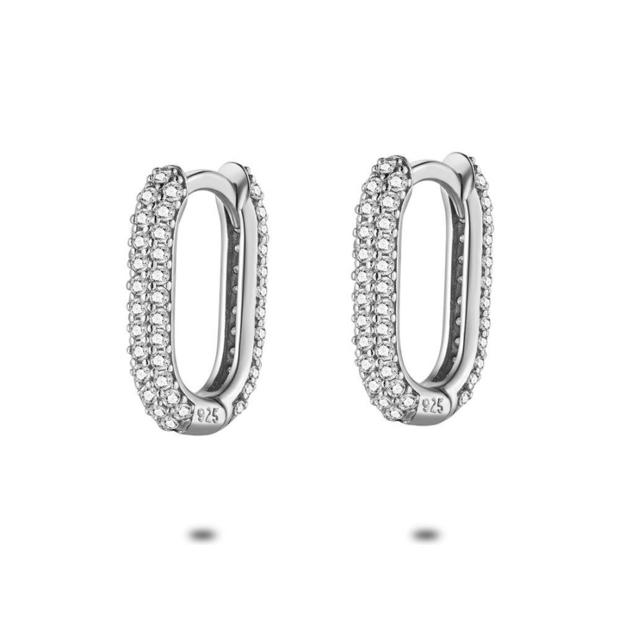 Women Twice As Nice | Silver Earrings, Oval Hoop Earrings, Zirconia