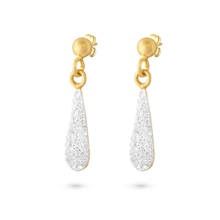 Women Twice As Nice | 18Ct Gold Plated Silver Earrings, Small Drop With Crystals