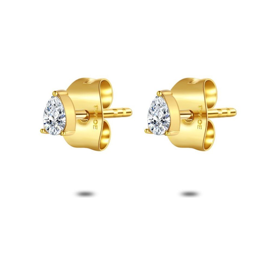 Women Twice As Nice | Gold Coloured Stainless Steel Earrings, Drop Zirconia