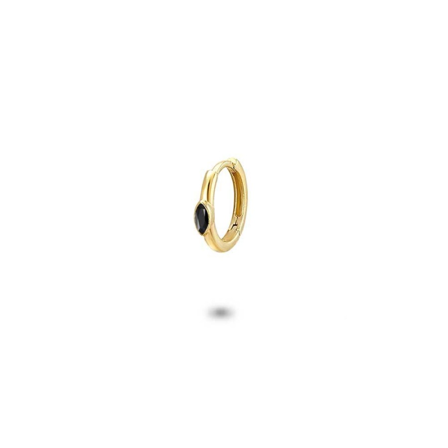 Women Twice As Nice | Earring Per Piece In 18Ct Gold Plated Silver, Hoop With Black Ellipse