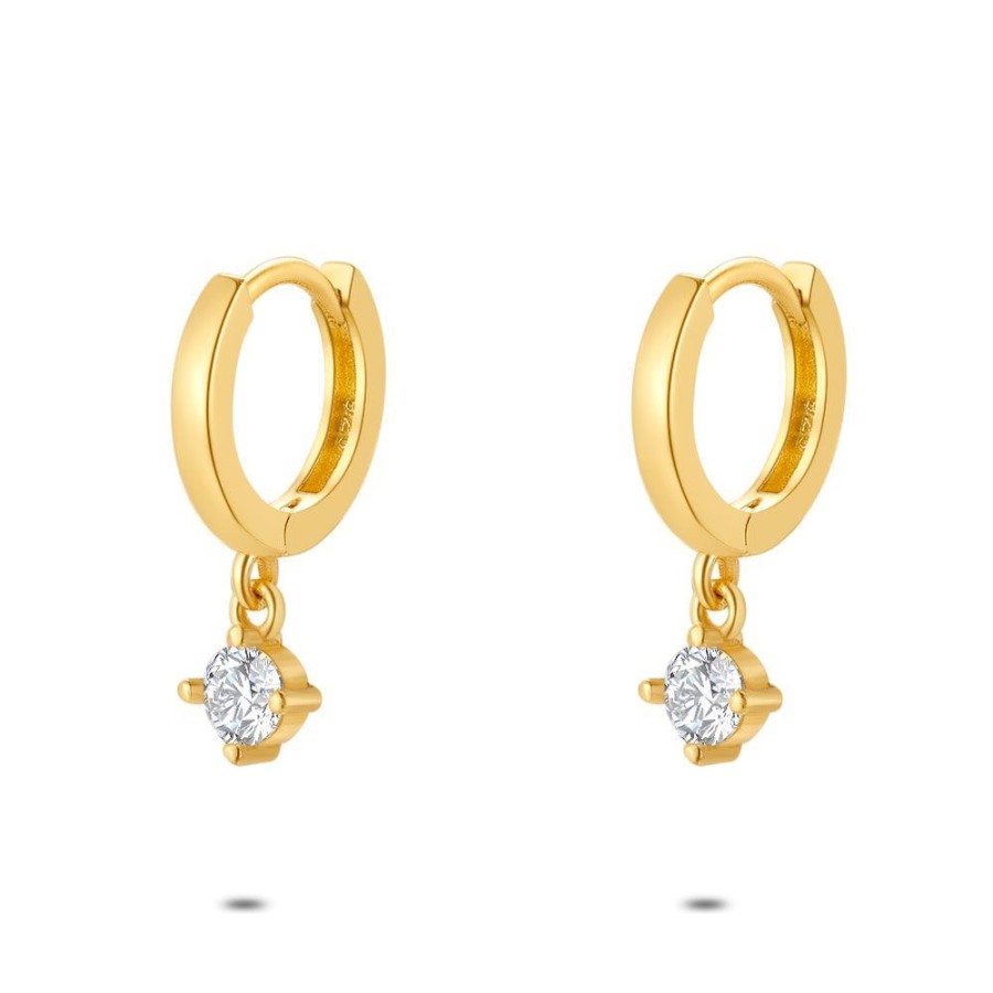 Women Twice As Nice | 18Ct Gold Plated Silver Earrings, Hoops, 1 Zirconia