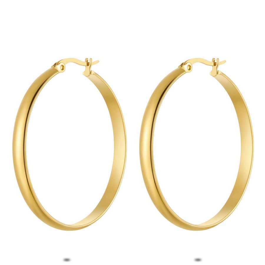 Women Twice As Nice | Gold Coloured Stainless Steel Earrings, Hoop Earring, 40 Mm