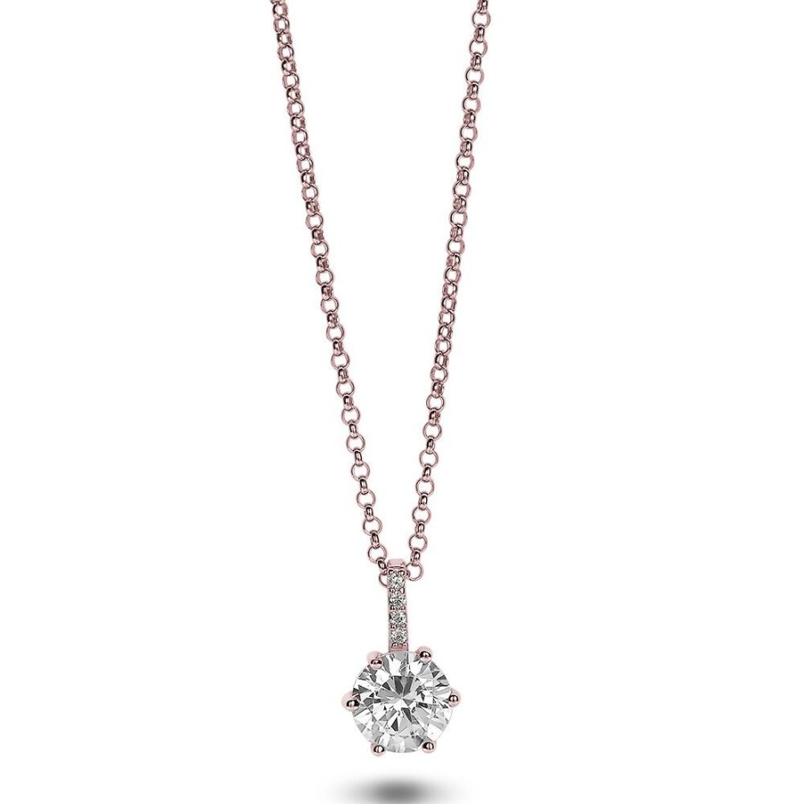 Women Twice As Nice | Rose Silver Necklace, 8 Mm Zirconia, 4 Small Zirconia