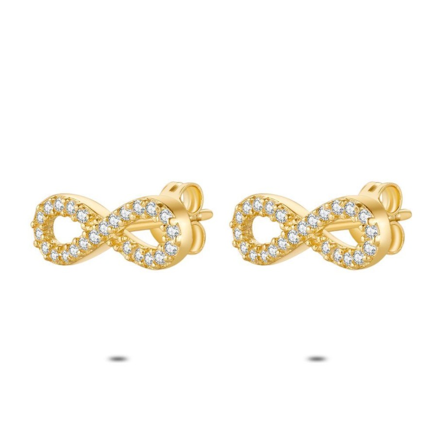 Women Twice As Nice | 18Ct Gold Plated Silver Earrings, Infinity, Zirconia, 15 Mm