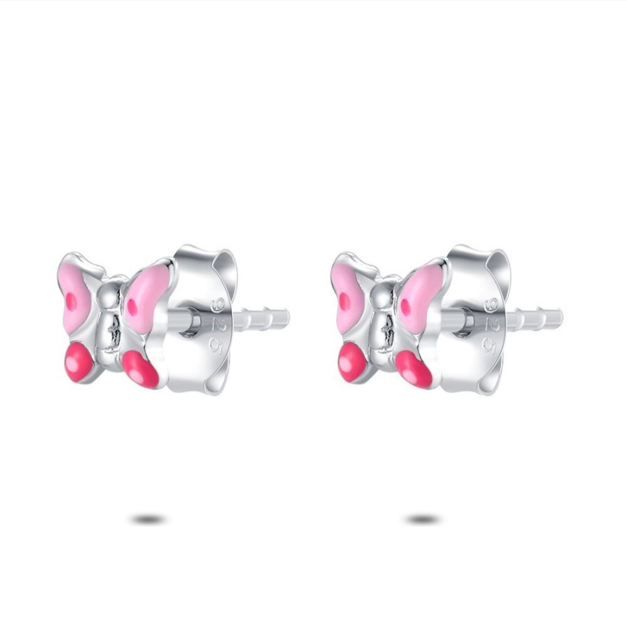 Women Twice As Nice | Earrings In Silver, Butterfly, Pink