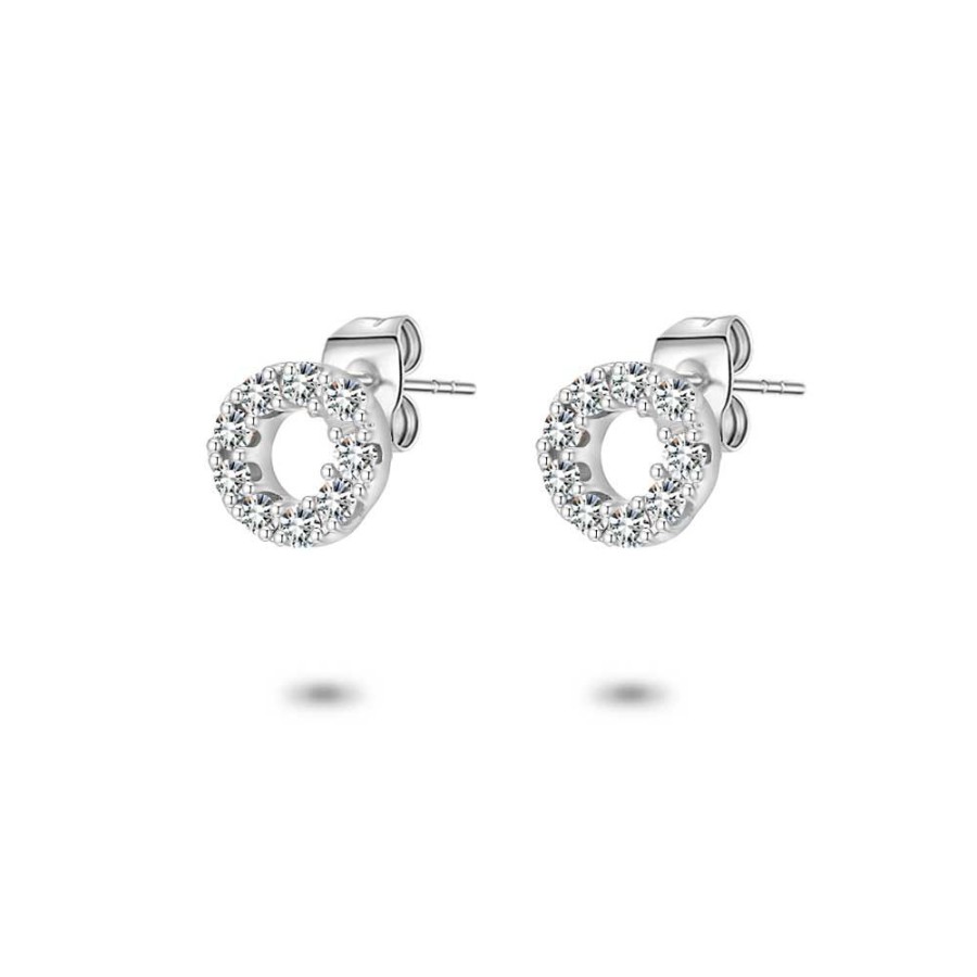 Women Twice As Nice | Silver Earrings, Circle With White Zirconia