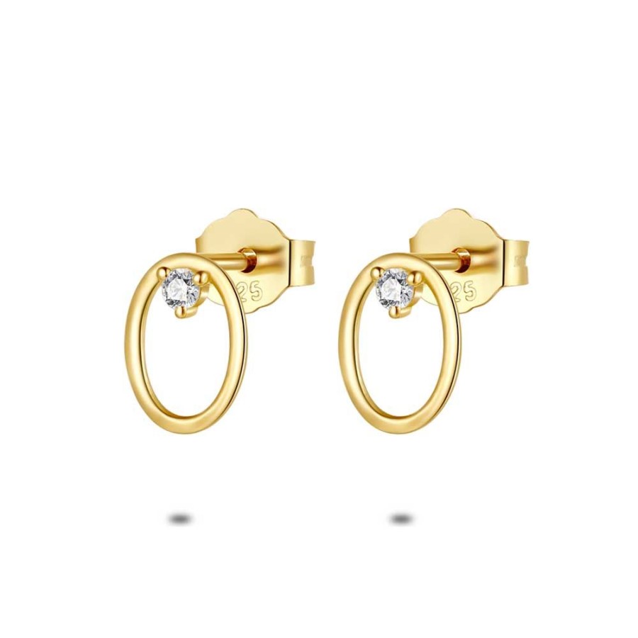 Women Twice As Nice | 18Ct Gold Plated Silver Earrings, Oval With Zirconia