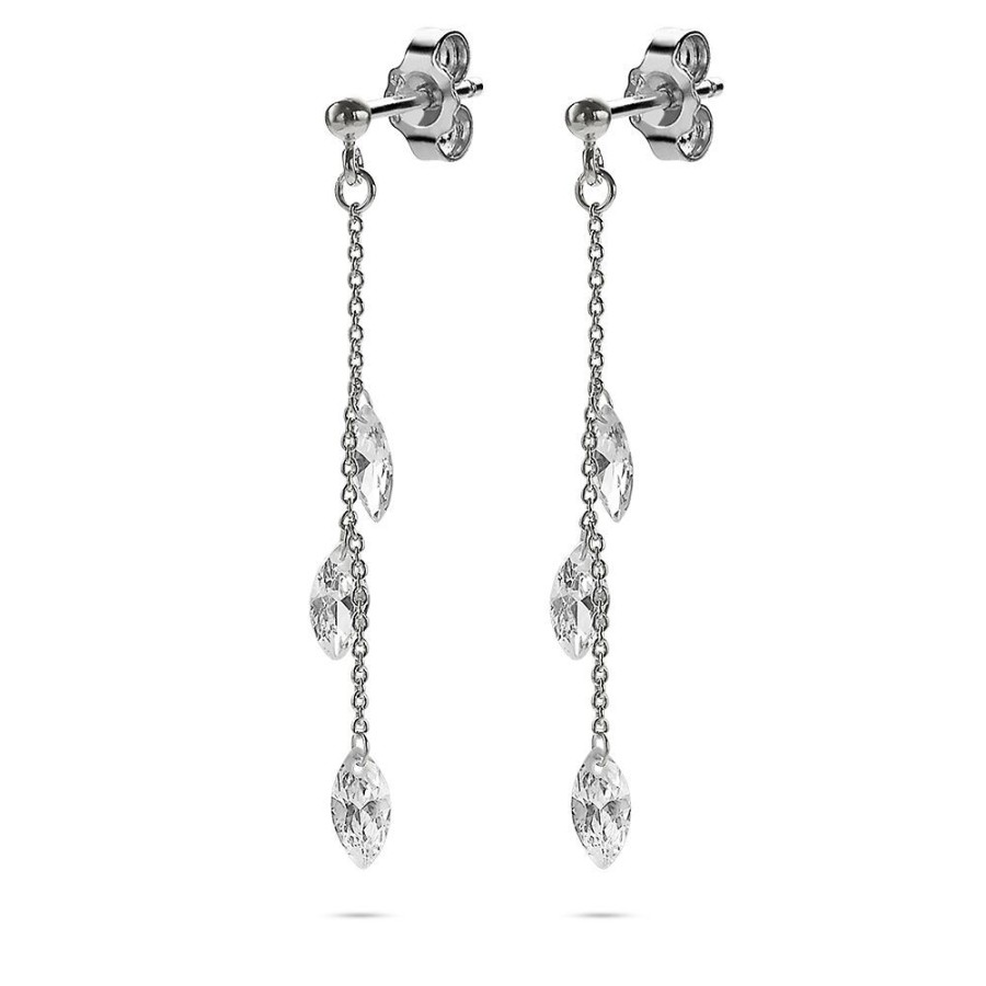 Women Twice As Nice | Silver Earrings, 3 Zirconia On A Chain