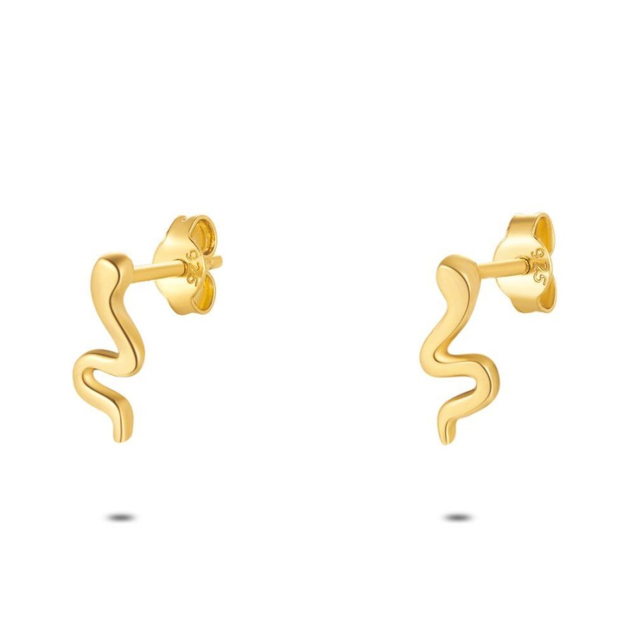 Women Twice As Nice | 18Ct Gold Plated Silver Earrings, Snake, 10 Mm