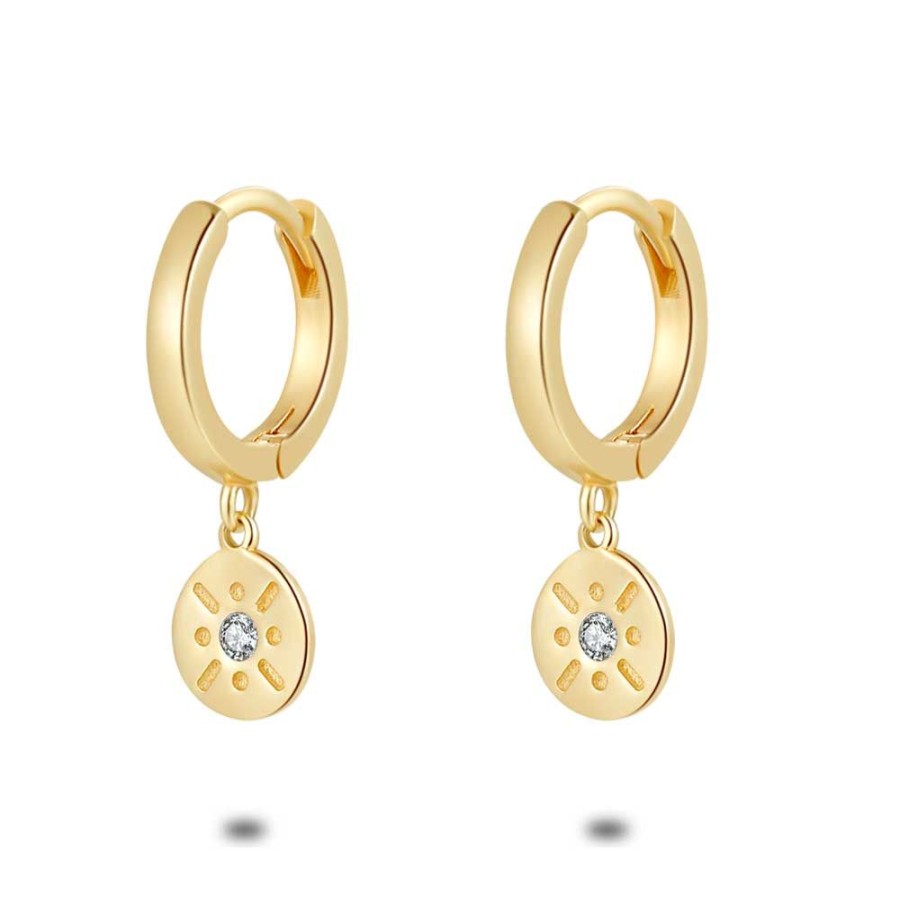 Women Twice As Nice | Earring Per Piece In 18Ct Gold Plated Silver, Hoop With Round Pendant