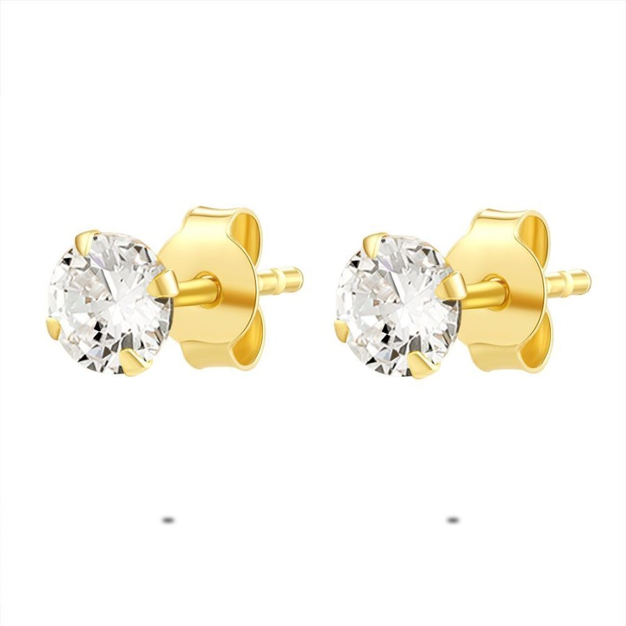 Women Twice As Nice | 18Ct Gold Plated Silver Earrings, 5 Mm White Zirconia