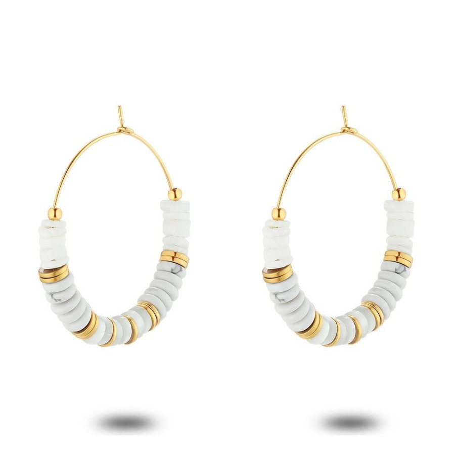 Women Twice As Nice | Gold Coloured Stainless Steel Earrings, Hoops, Mother Of Pearl