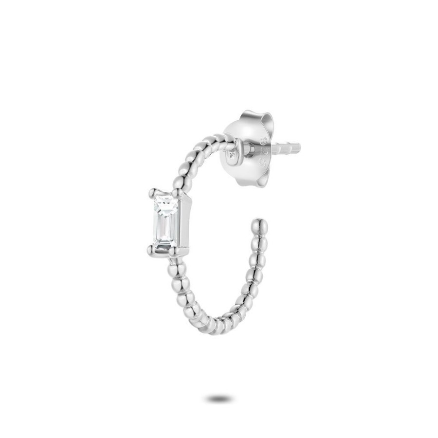 Women Twice As Nice | Silver Earring Per Piece, Half Hoop, Emerald-Cut Zirconia