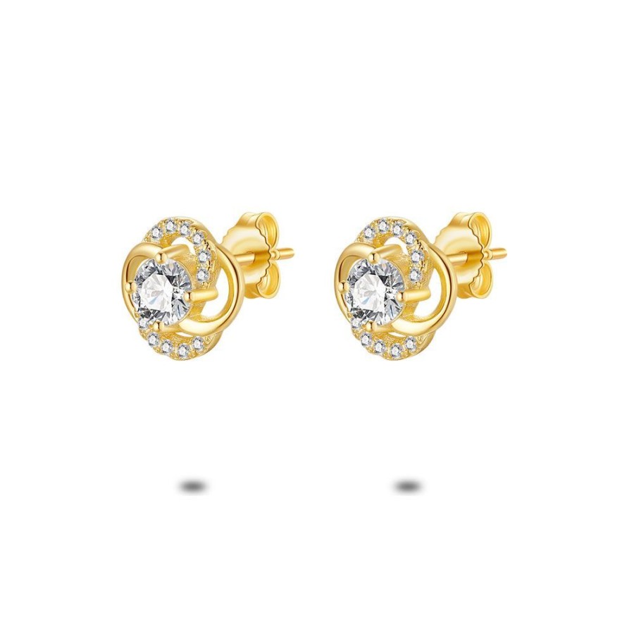 Women Twice As Nice | 18Ct Gold Plated Silver Earrings, Flower, Zirconia