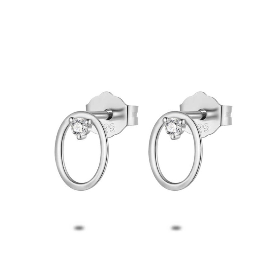 Women Twice As Nice | Silver Earrings, Open Oval, Zirconia