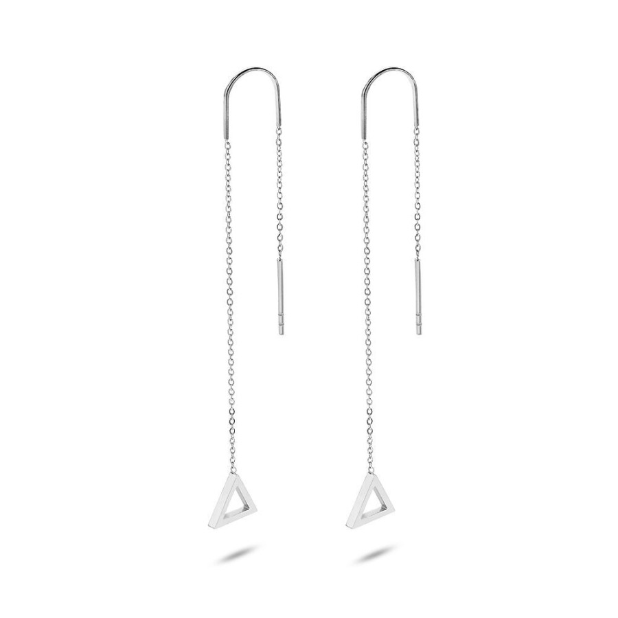 Women Twice As Nice | Stainless Steel Earrings, Open Triangle On Chain