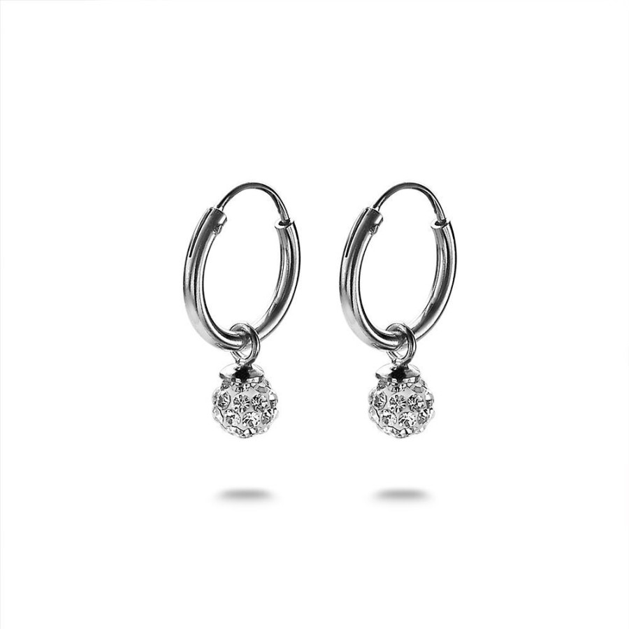 Women Twice As Nice | Silver Earrings, Hoop Earring With White Ball