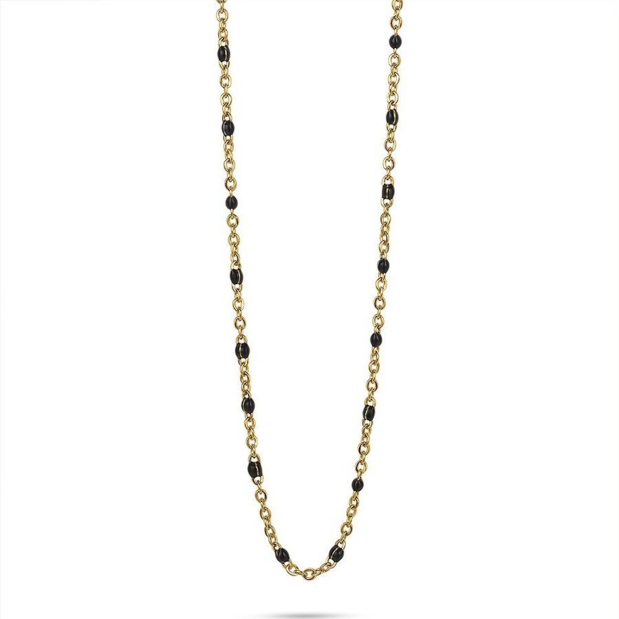 Women Twice As Nice | Gold-Coloured Stainless Steel Necklace, Small Black Enamel Balls