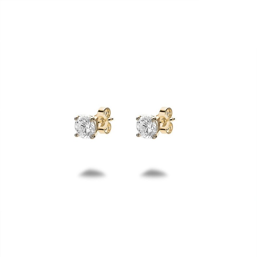 Women Twice As Nice | 18Ct Gold Plated Silver Earrings, Zirconia, 5 Mm