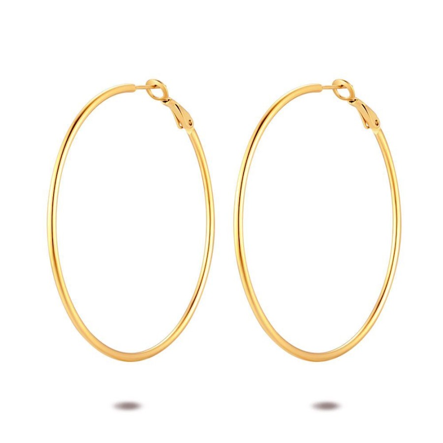 Women Twice As Nice | Gold Coloured Stainless Steel Earrings, 60 Mm Hoops