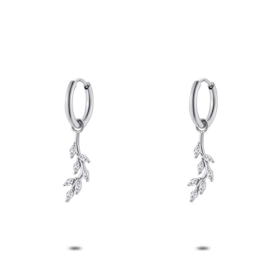 Women Twice As Nice | Stainless Steel Earrings, Earring And Branch, 7 White Zirconia