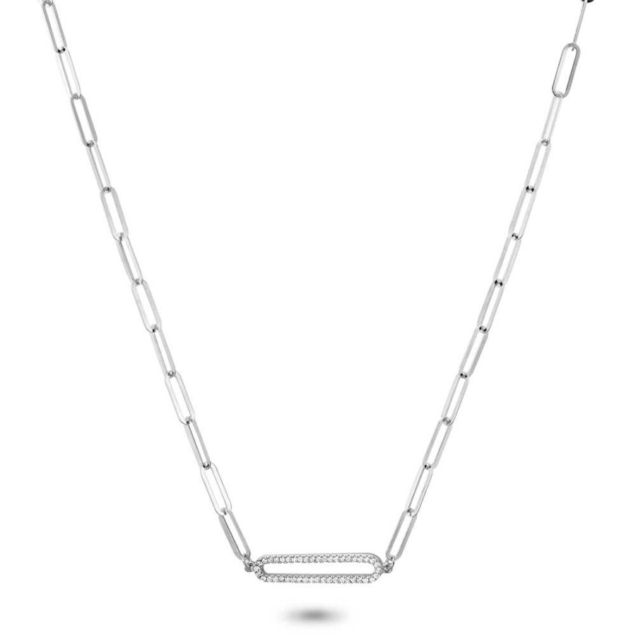 Women Twice As Nice | Silver Necklace, Oval With Zirconia And Oval Links