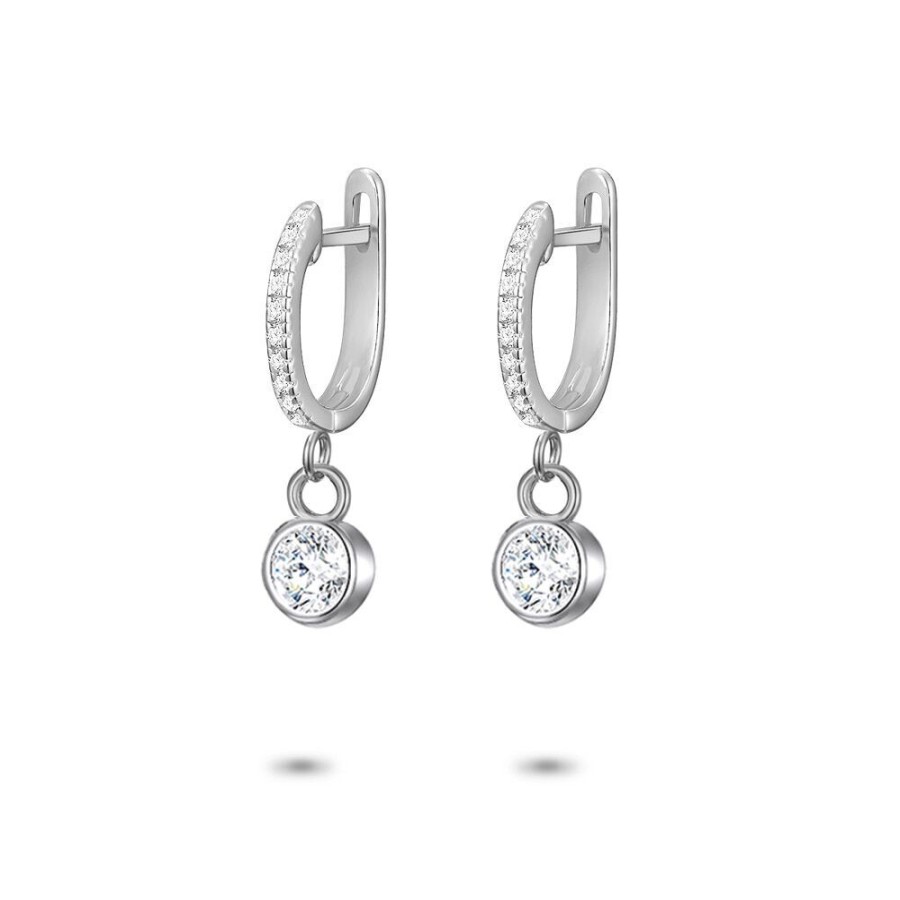 Women Twice As Nice | Silver Earrings, Zirconia Hoop Earring With Hanging Zirconia