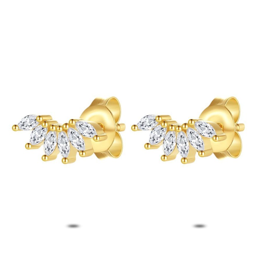 Women Twice As Nice | 18Ct Gold Plated Silver Earrings, Zirconia Crown