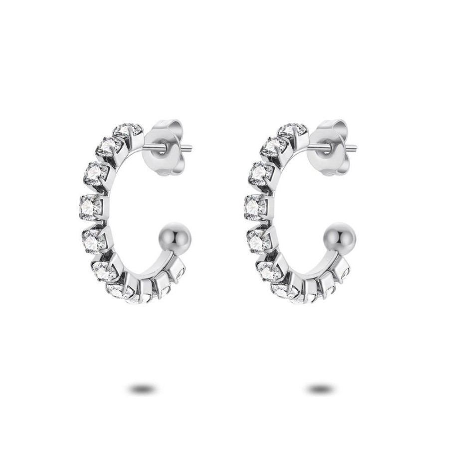 Women Twice As Nice | Stainless Steel Earrings, Hoop Earrings, White Crystals