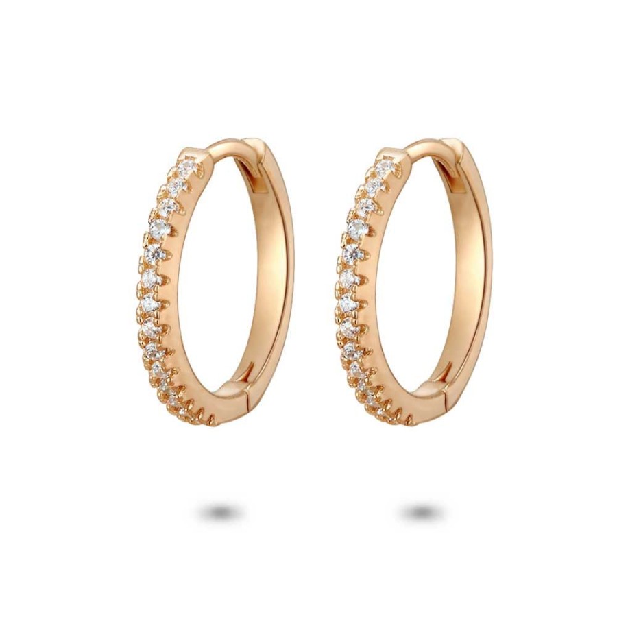 Women Twice As Nice | Rose Silver Earrings, Hoop Earrings With Zirconia, 15 Mm