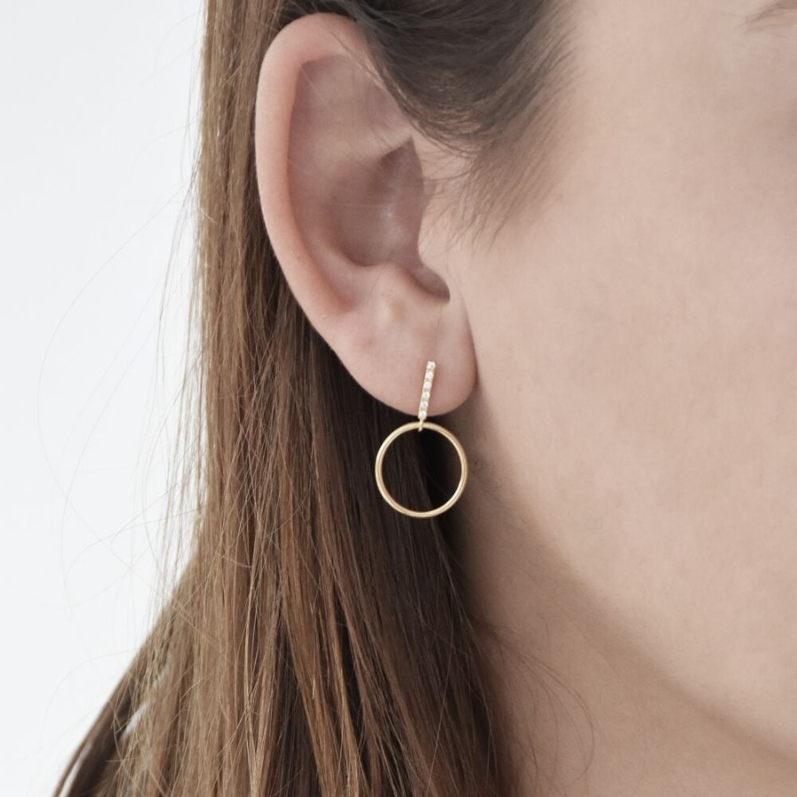 Women Twice As Nice | 18Ct Gold Plated Silver Earrings, Bar In Zirconia With Circle