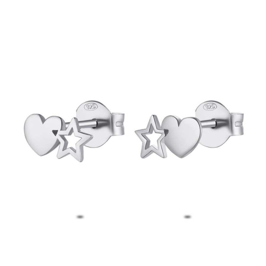 Women Twice As Nice | Silver Earrings, Tiny Heart And Star