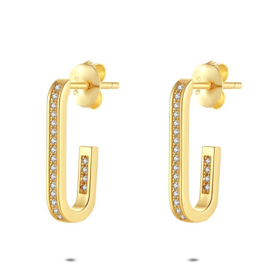 Women Twice As Nice | 18Ct Gold Plated Silver Earrings, 1 Row Of Zirconia