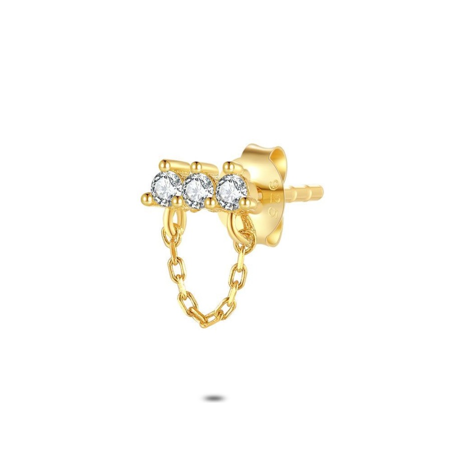 Women Twice As Nice | Earring Per Piece In 18Ct Gold Plated Silver, 3 White Zirconia