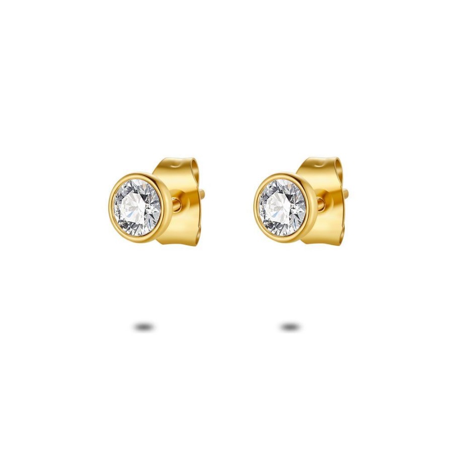 Women Twice As Nice | Gold Coloured Stainless Steel Earrings, 4 Mm Crystal