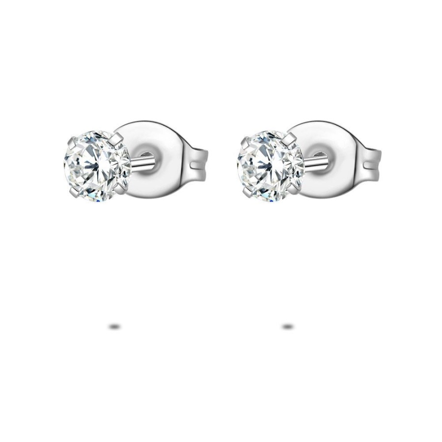 Women Twice As Nice | Stainless Steel Earrings, 1 Zirconia Of 4 Mm